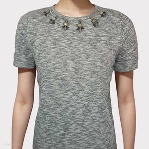 jewel neckline cozy short sleeve sweater shirt in heather grey